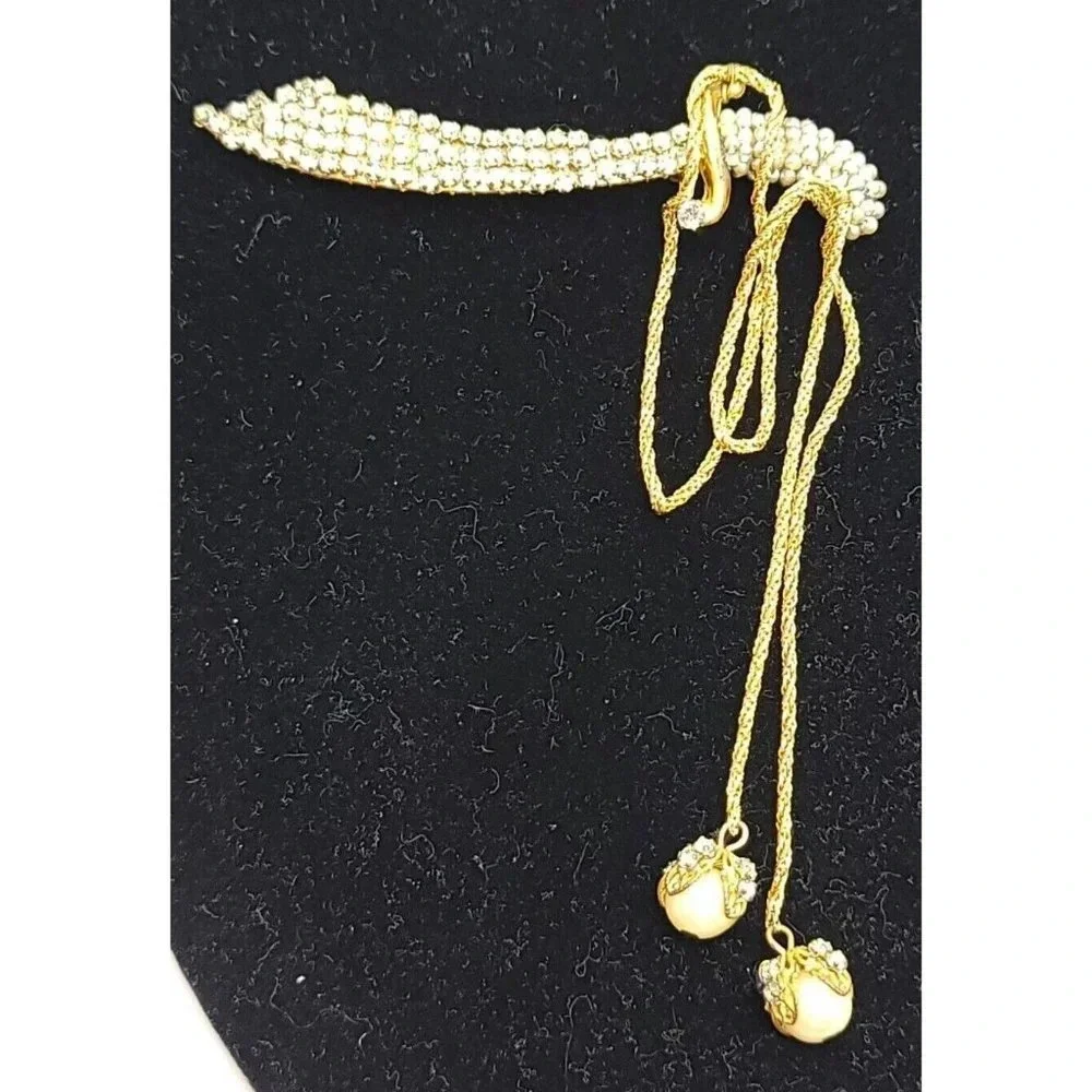 Miriam Haskell Seed Bead Pearl Clear Rhinestone Cutlass Sword Brooch